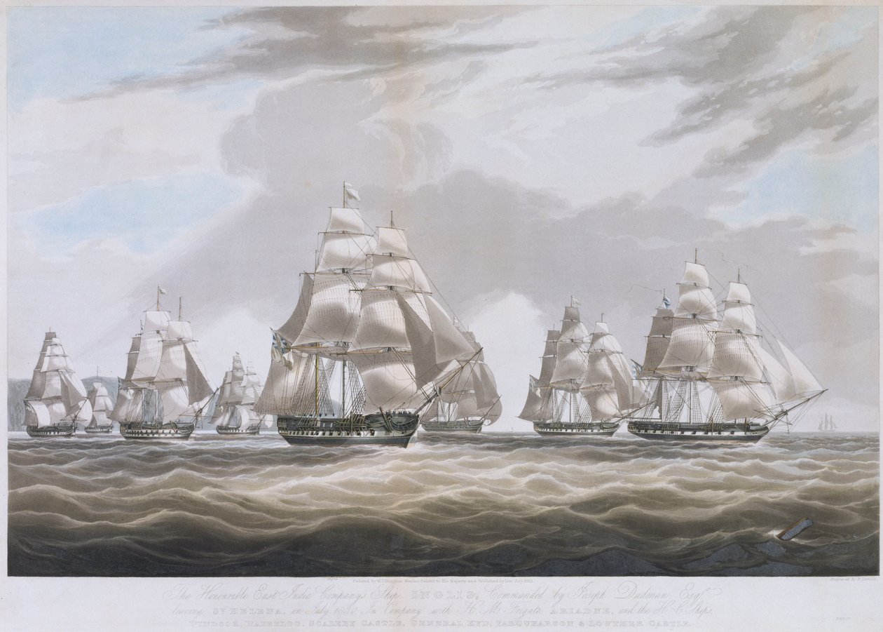 Ostindiska kompaniets fartyg "Inglis" lämnar S:t Helena i juli 1830 av William John Huggins