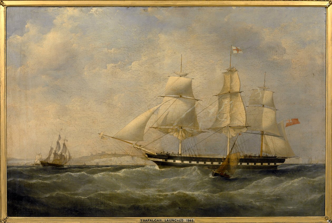 Indiamanfartyget "Trafalgar", utanför Dovers kust (England), byggt 1848 i Blackwall (England), för resan från London till Calcutta (Indien) av William John Huggins