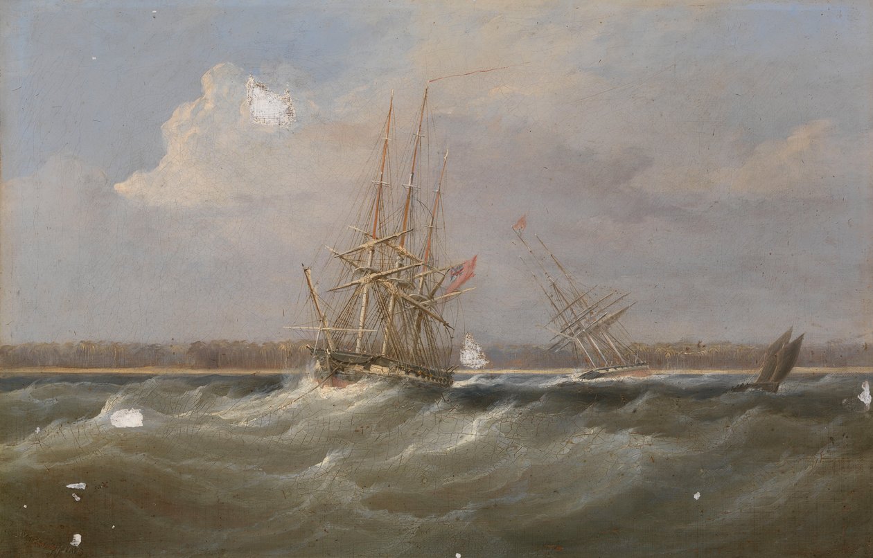 Opiumklipparen "Sylph" bärgad av slupen "Clive", ca 1835 (oljemålning) av William John Huggins