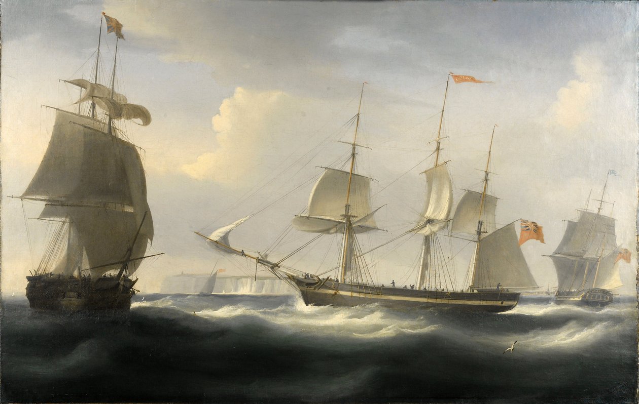 Fartyget "Delaford", byggt på Themsen 1788 för handel mellan London (England) och Ostindien. Olja på duk, ca 1830, av William John Huggins (1781-1845). av William John Huggins