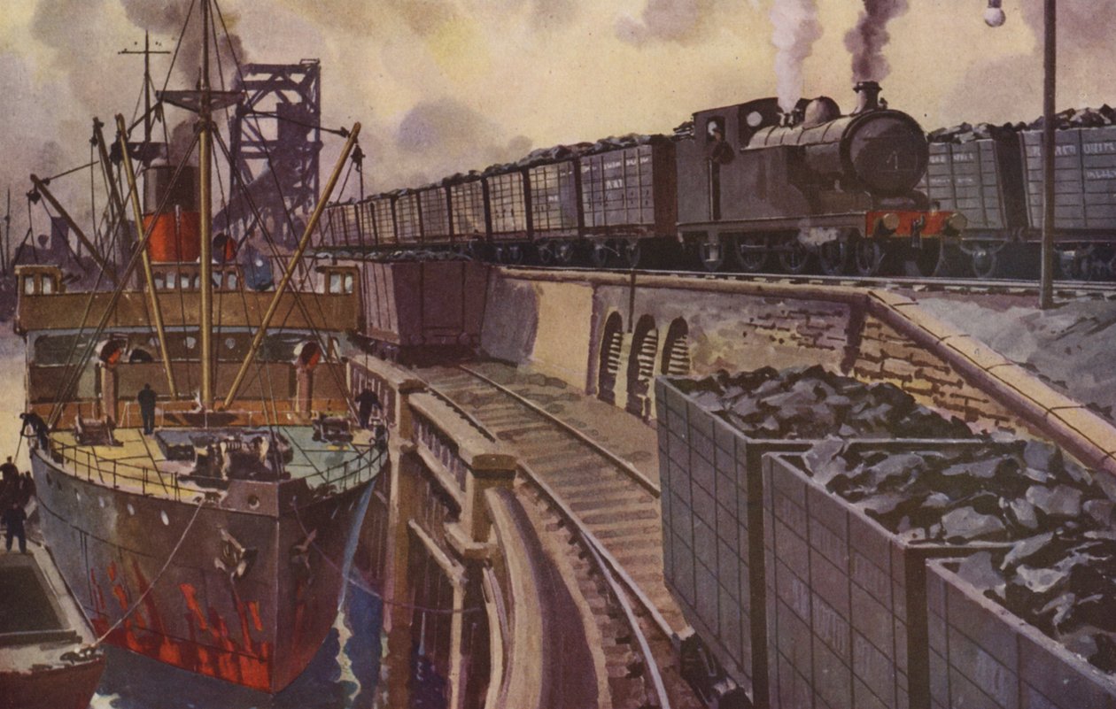 Ett koltåg som dras av en 4-4-2 tankmotor (färglitografi) av William John Patton McDowell