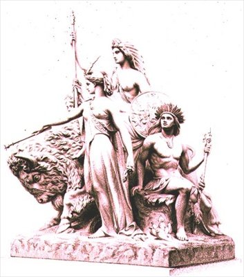 Amerika, graverat av konstnären från marmorgruppen av John Bell (1811-95) vid Albert Memorial, Hyde Park, pub. av Virtue and Company (gravyr) av William John Roffe