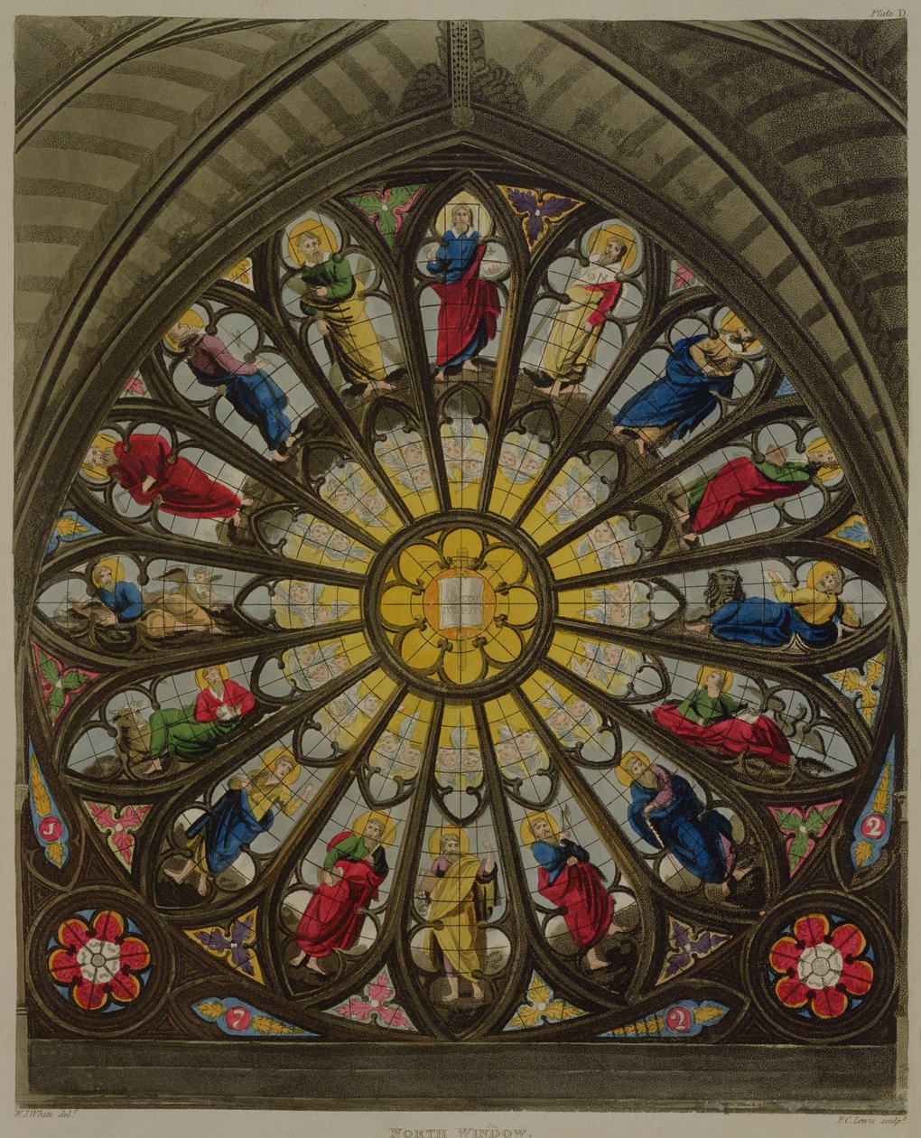 Det norra fönstret, tavla D från "Westminster Abbey", graverad av Frederick Christian Lewis (1779-1856) utgiven av Rudolph Ackermann (1764-1834) 1812 (akvatint) av William Johnstone White