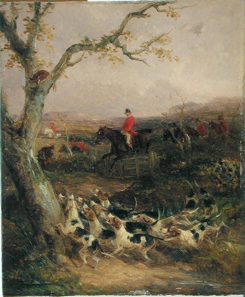 En sydlig vind och en molnig himmel Proklamera att det är en jaktmorgon (olja ombord) (se 225061-225062) av William Joseph Shayer