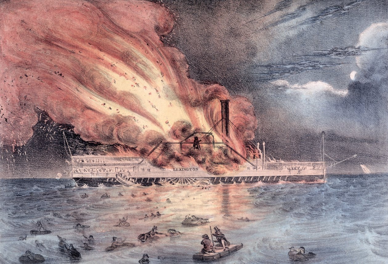 Branden av ångbåten Lexington i Long Island Sound, 13 januari 1840 av William Keesey Hewitt
