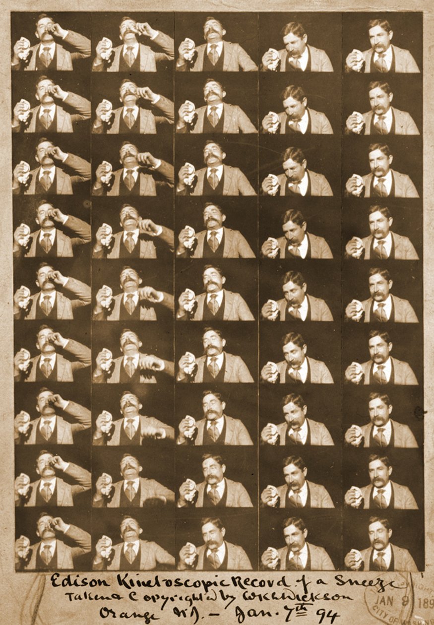 Edison kinetoskopisk inspelning av en nysning c.1894 svartvitt foto av William Kennedy Laurie Dickson