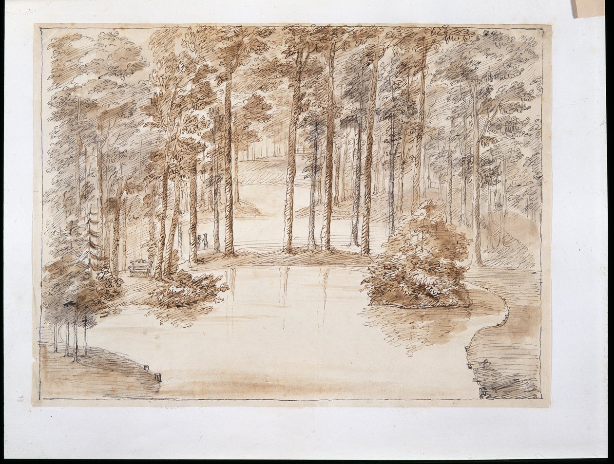 Chiswick, design för att skapa en vattenskogsträdgård (penna & bläck och sköljpenna) av William Kent