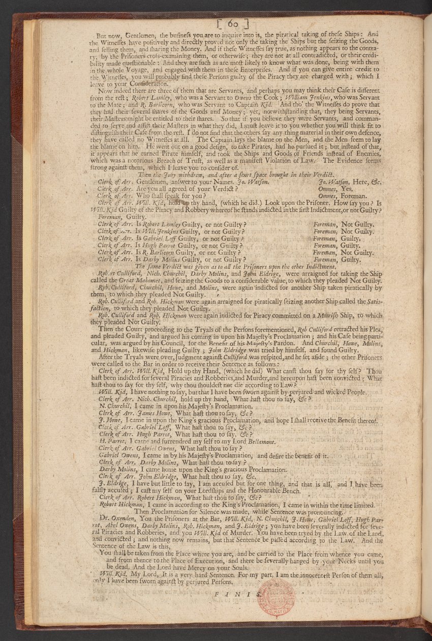 Rättegången, försöket och fördömandet av kapten William Kidd för mord och piratkopiering av William Kidd