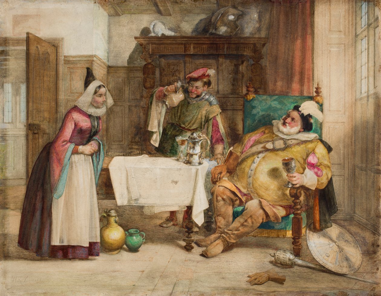 Scen från Shakespeares "Merry Wives of Windsor": Falstaff, Bardolf and Hostess, 1860 av William Knight Keeling