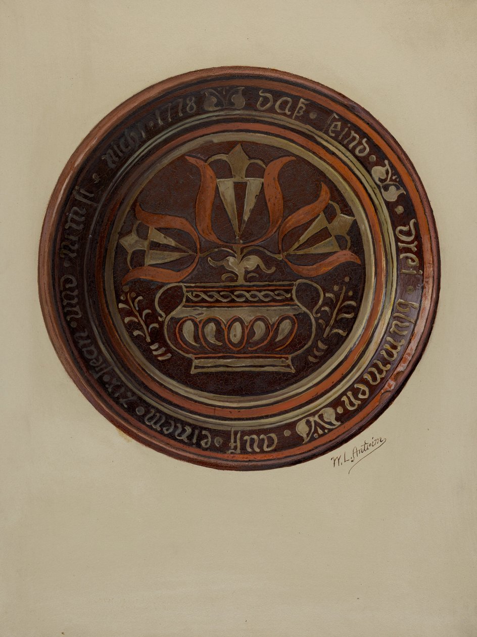 Pa. tysk maträtt, ca. 1937. av William L Antrim