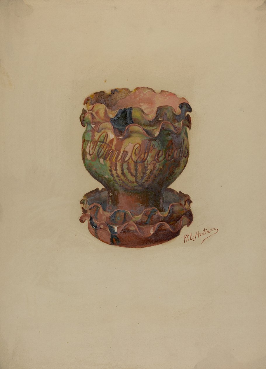 Pa. Tysk blomkruka och bricka, ca. 1936. av William L Antrim