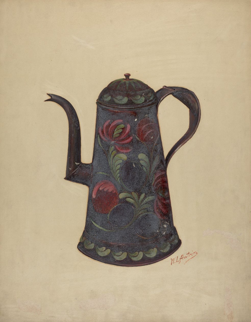 Toleware kaffekanna, ca. 1936. av William L Antrim