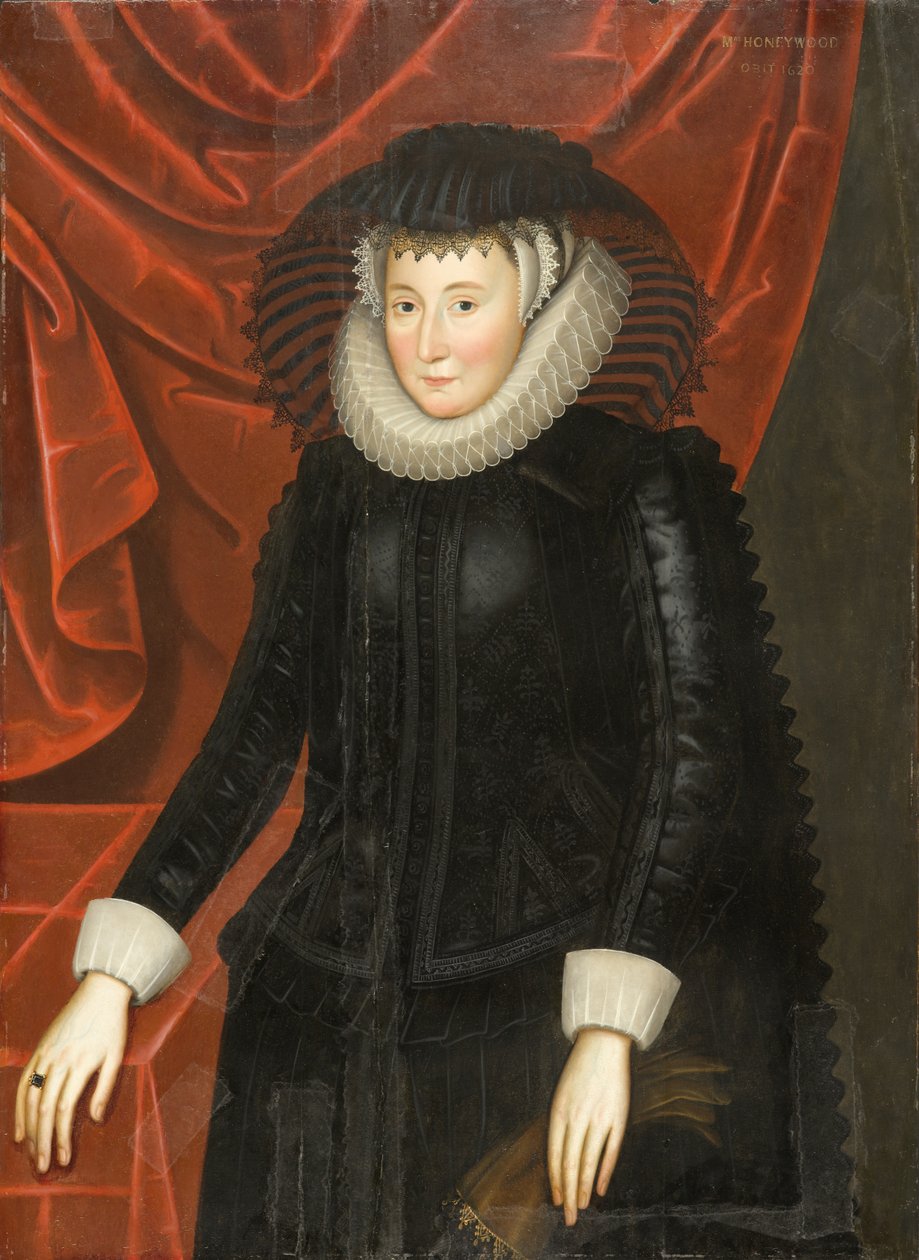 Porträtt av Lady Katherine Smythe Scott (cirka 1564-1616), cirka 1625 (olja på ekpanel) av William Larkin