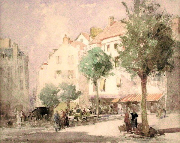 A Continental Town Square (akvarell över penna på papper) av William Lee Hankey
