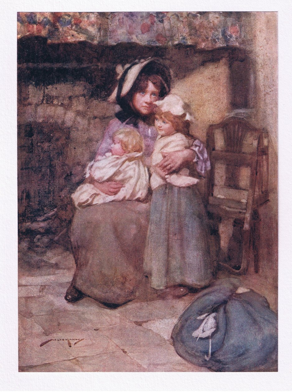 Och kysste hennes tanklösa brudar med många tårar och klappade dem tätt, i sorg dubbelt kära (färg litho) av William Lee Hankey