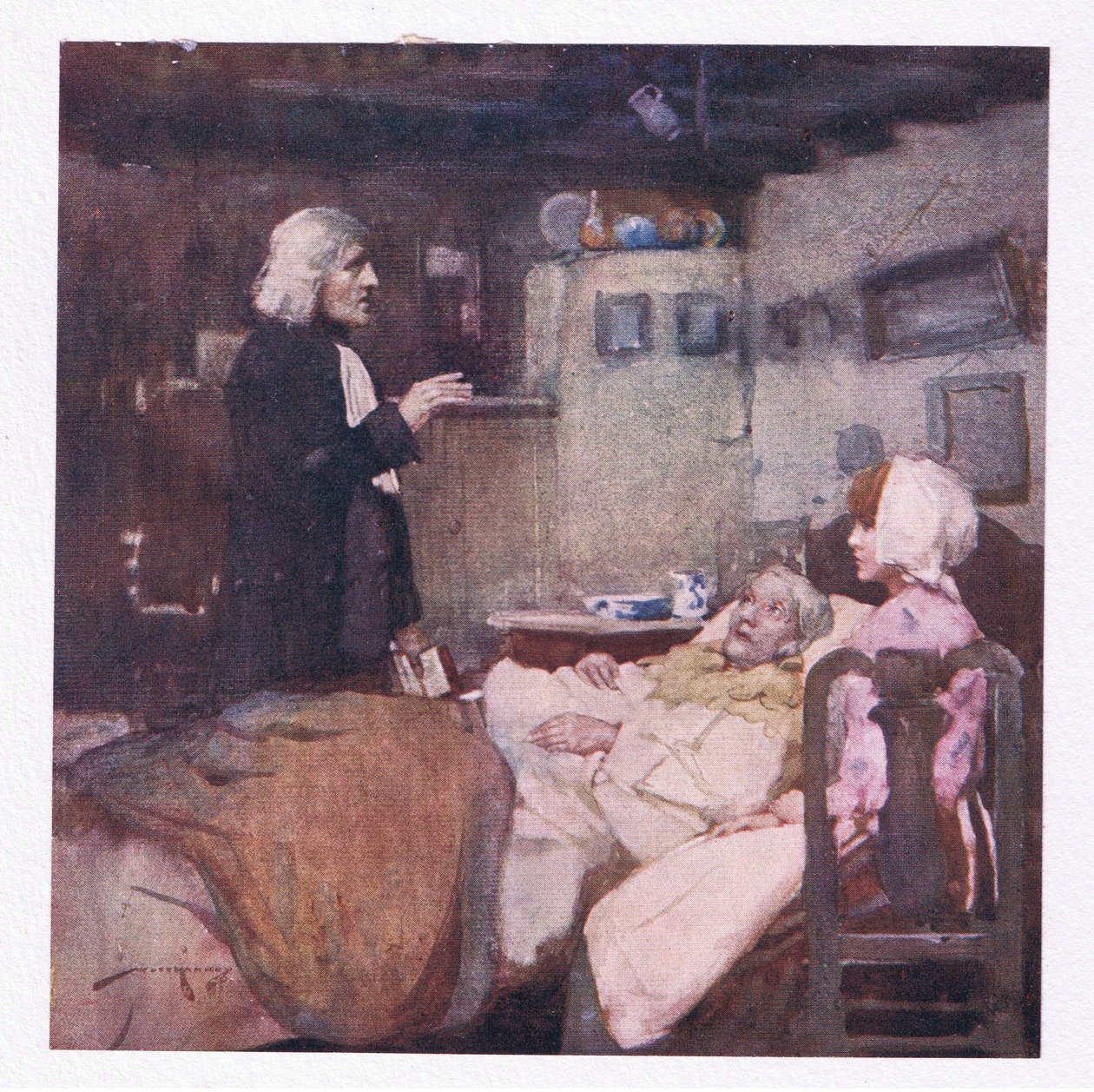 Men i sin plikt, snabbt vid varje samtal, såg han och grät, han bad och kände för alla (färg litho) av William Lee Hankey