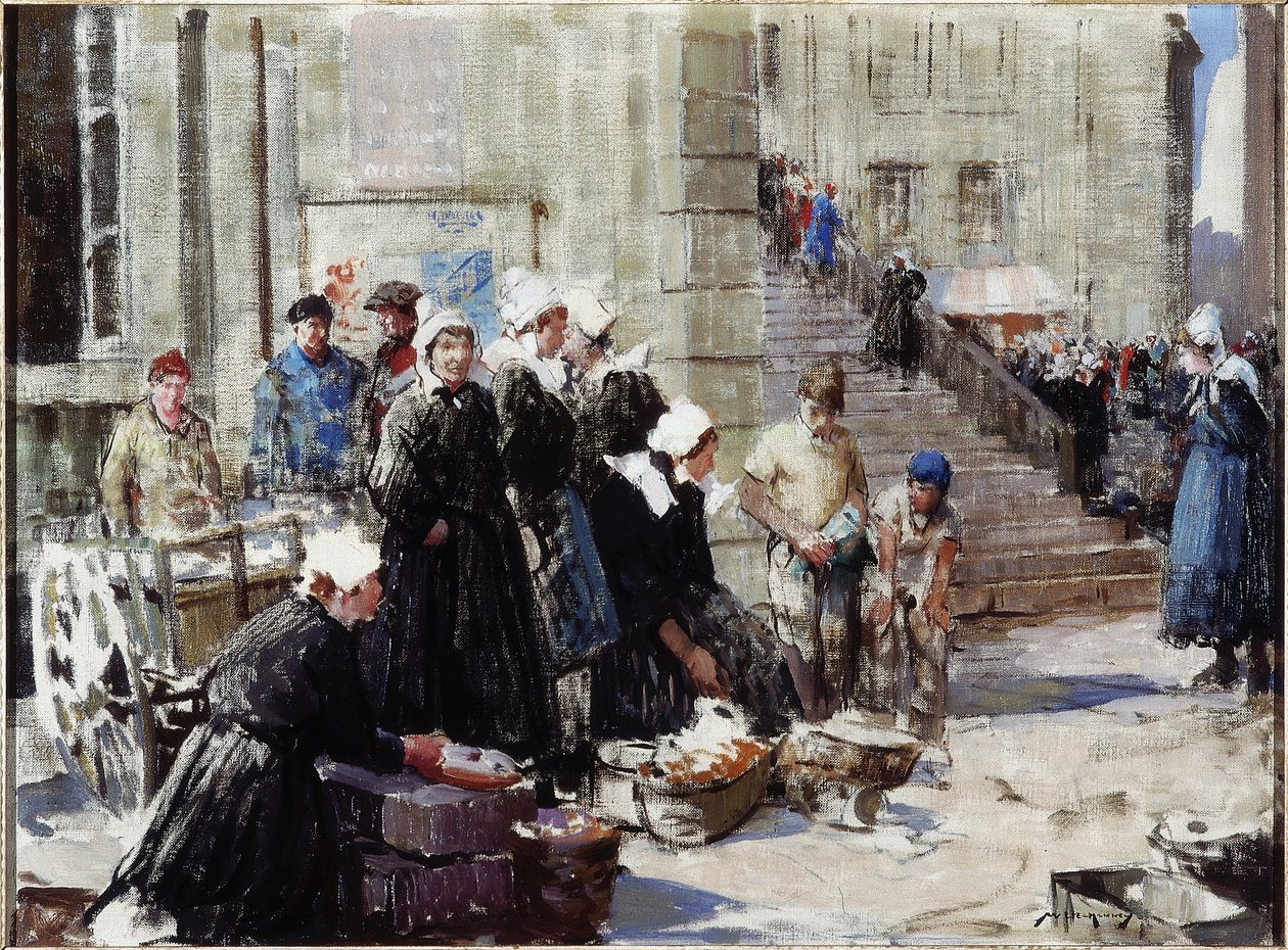 Smörmarknad, Concarneau, ca 1939 (olja på duk) av William Lee Hankey