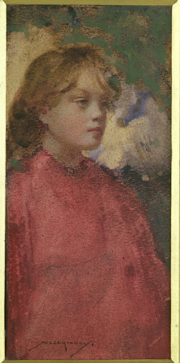 Flicka i rött (akvarell på papper) av William Lee Hankey