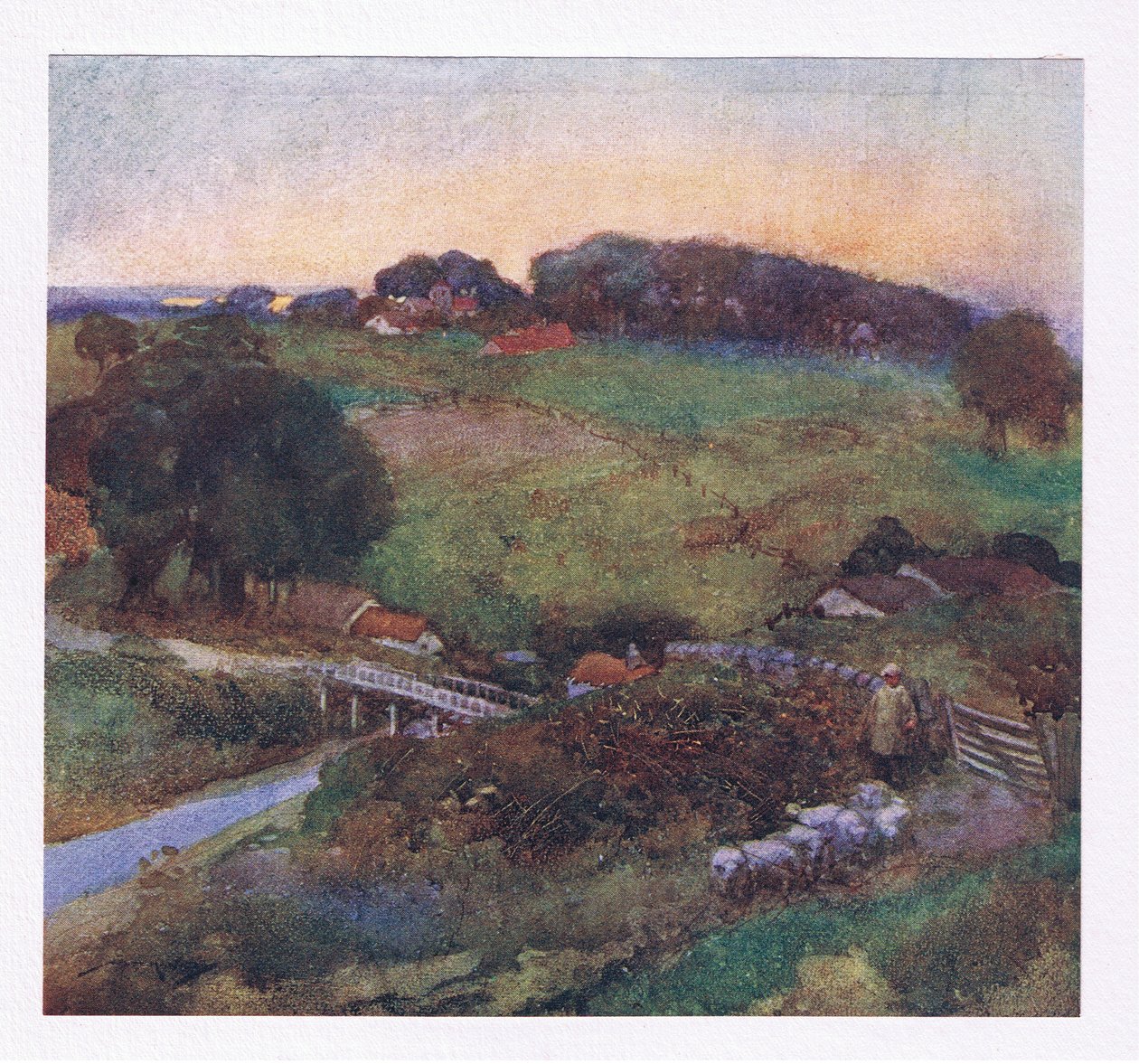 Om han, till någon allmänning, avvikit från staketlösa gränser, driver sin flock för att plocka det knappa bladet (färg litho) av William Lee Hankey