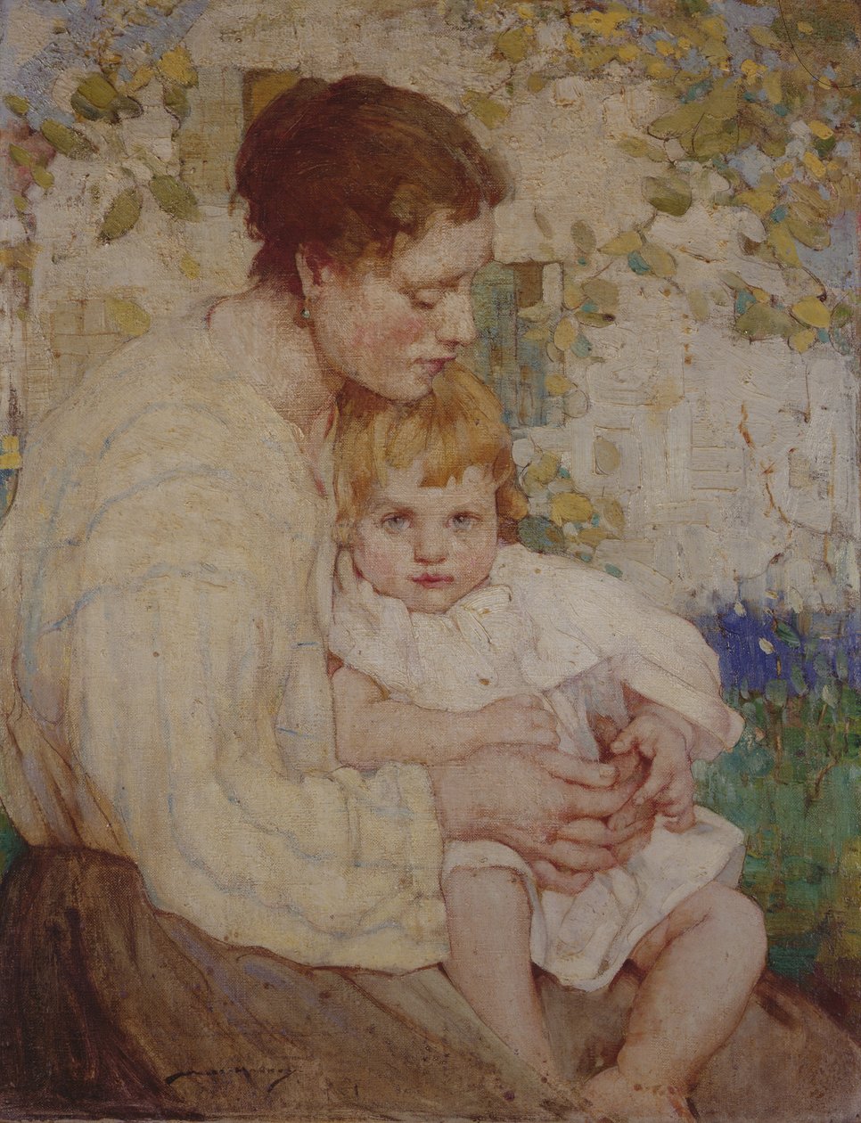 Mor och barn (olja på duk) av William Lee Hankey