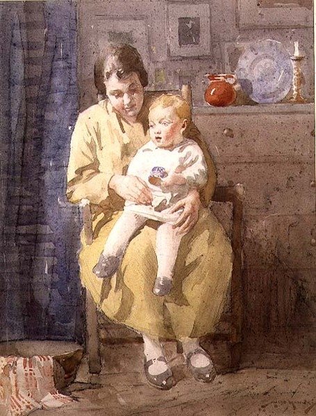 Mor och barn (akvarell på papper) av William Lee Hankey