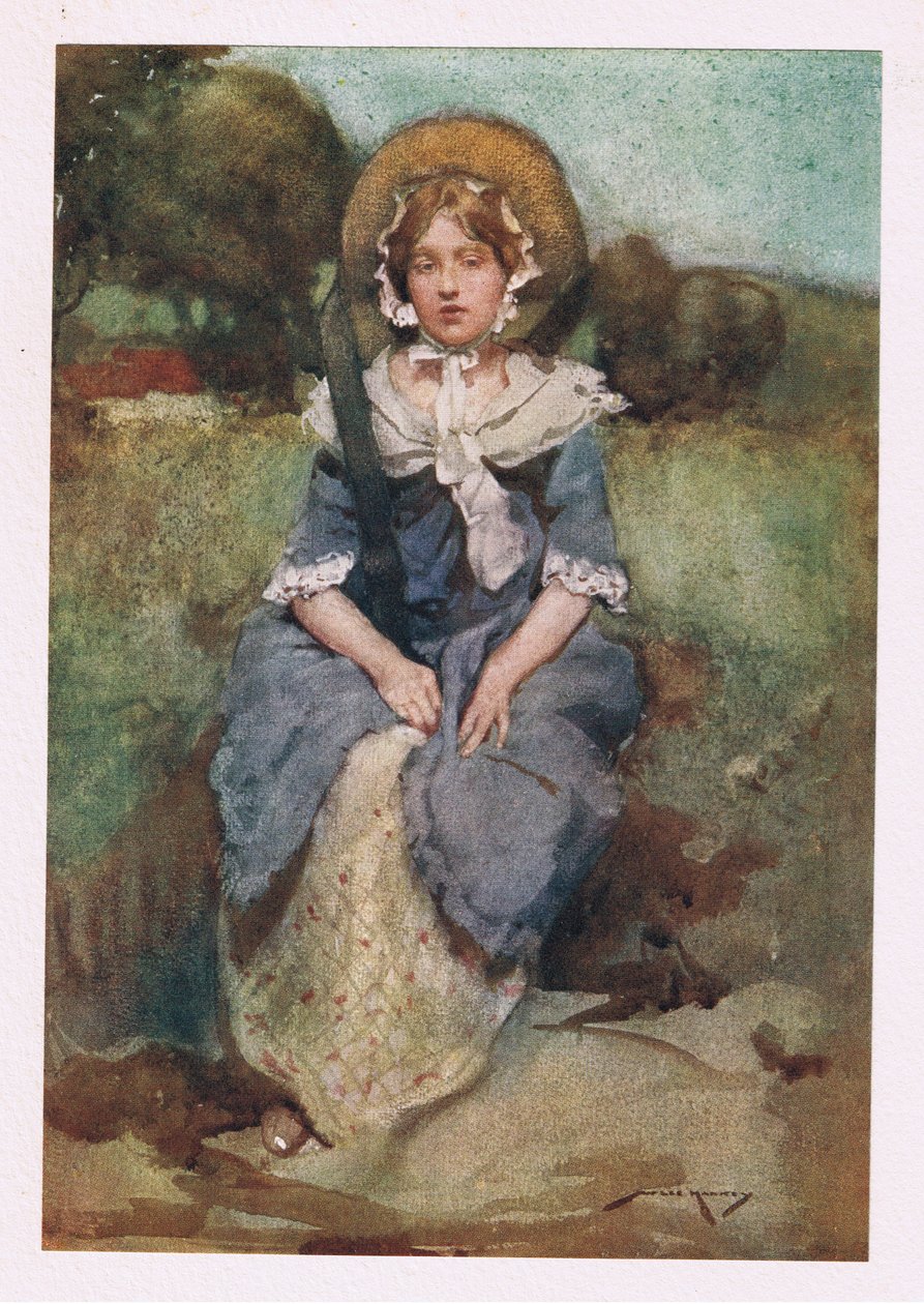 Förringar varje lånad charm som klänningen ger, delar nu med konsten hennes ögons triumf (färg litho) av William Lee Hankey
