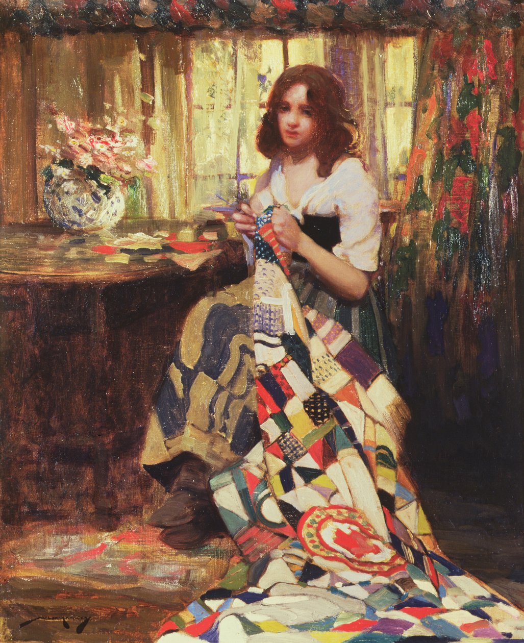 The Patchwork Quilt (olja på duk) av William Lee Hankey