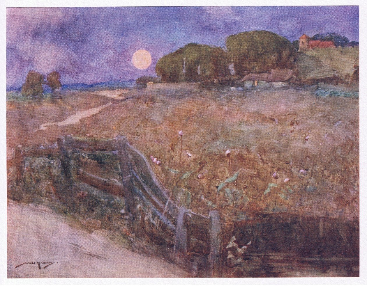 Den anständiga kyrkan som toppar inte den närliggande kullen (färg litho) av William Lee Hankey