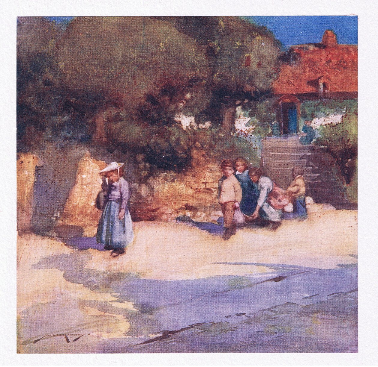 De lekfulla barnen släppte precis loss från skolan (färg litho) av William Lee Hankey