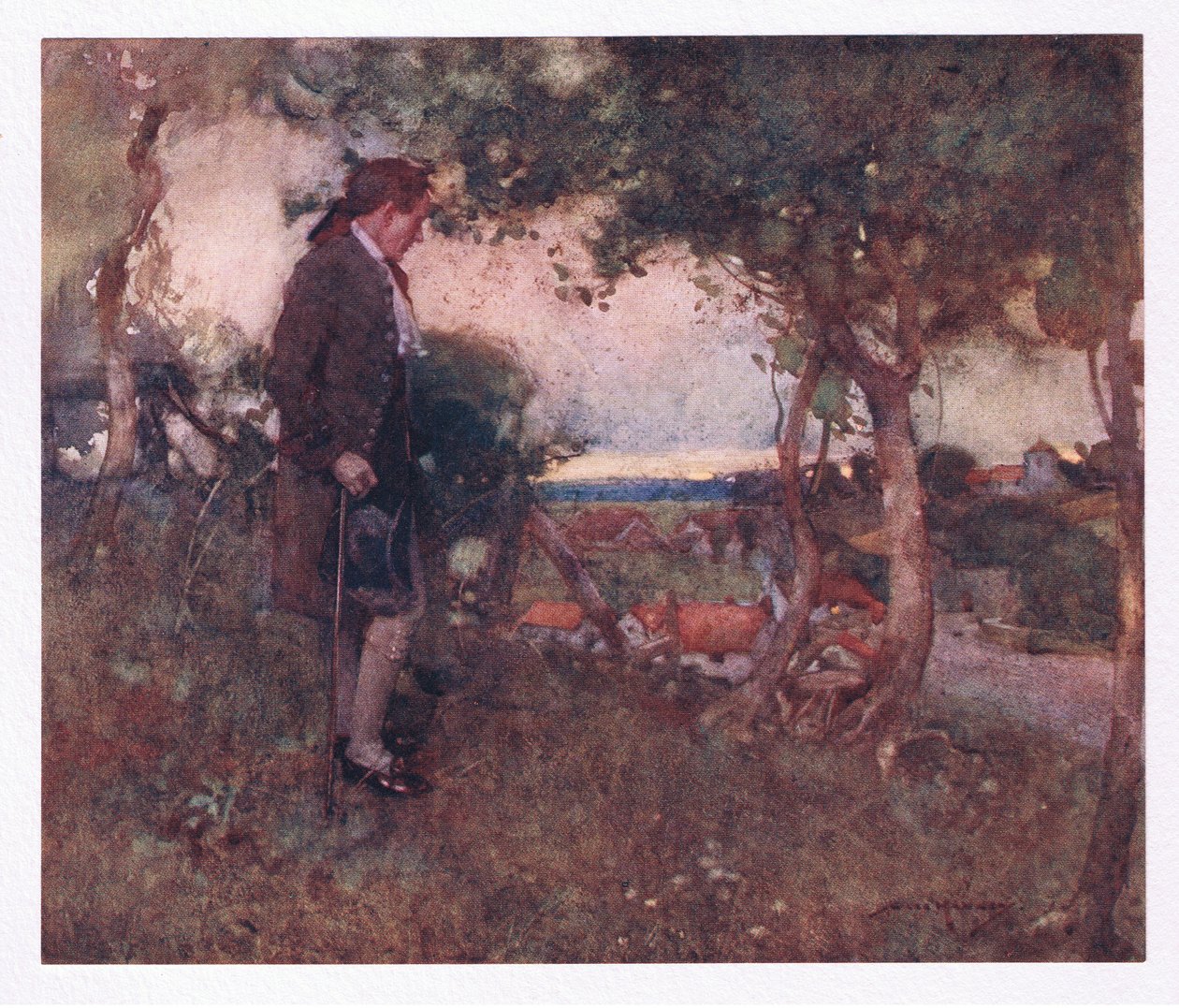 Där när jag passerade vårdslösa steg och långsamt, mjuknade de blandade tonerna nerifrån (färg litho) av William Lee Hankey