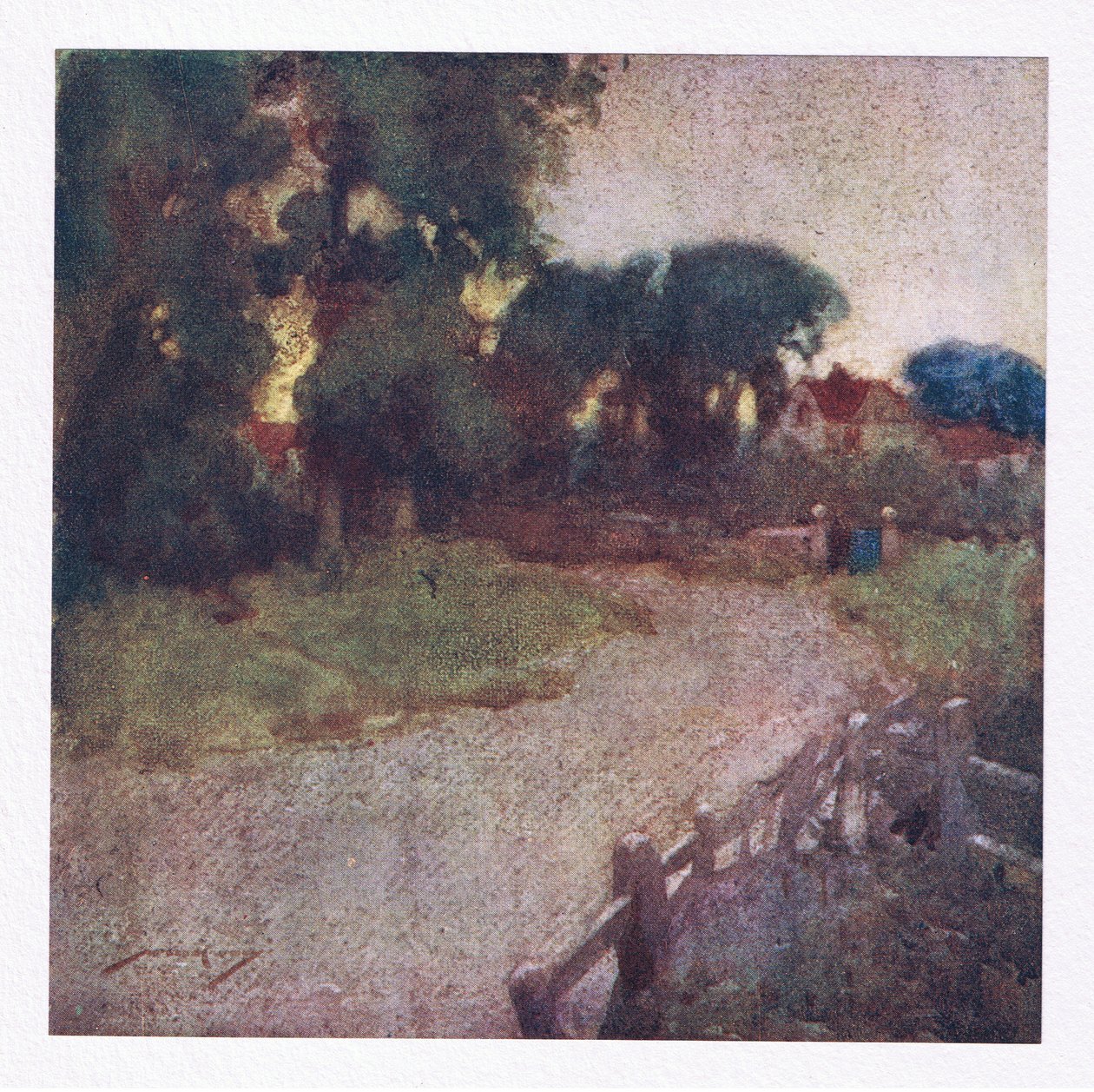 Där några trasiga buskar platsen avslöjar, byns predikanter blygsamma herrgårdsros (färg litho) av William Lee Hankey