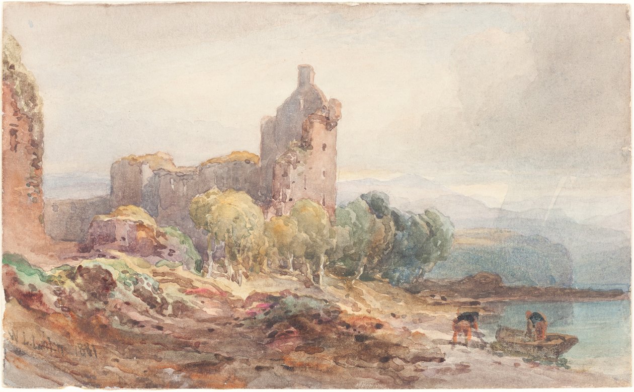 Ett förstört slott vid en sjö av William Leighton Leitch