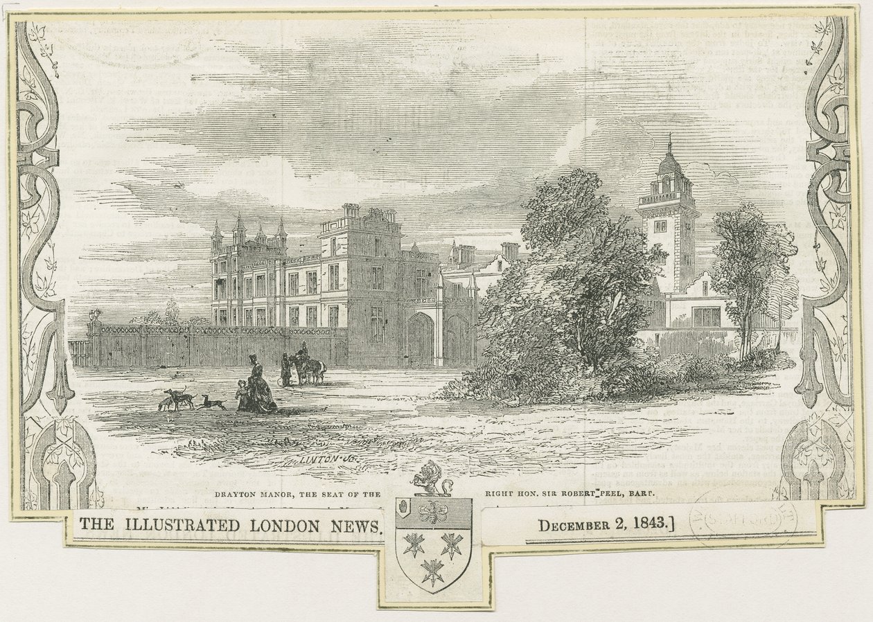 Drayton Bassett - "Drayton Manor": träsnittsgravyr och [c 1843] av William Linton