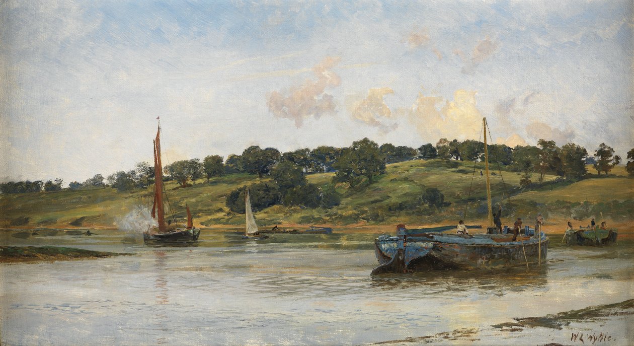 Pråmar på Medway, 1977 av William Lionel Wyllie