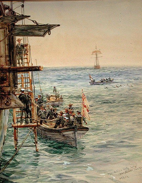 Eclipse Party lämnar H.M.S. Theseus, Santa Pola (akvarell på papper) av William Lionel Wyllie