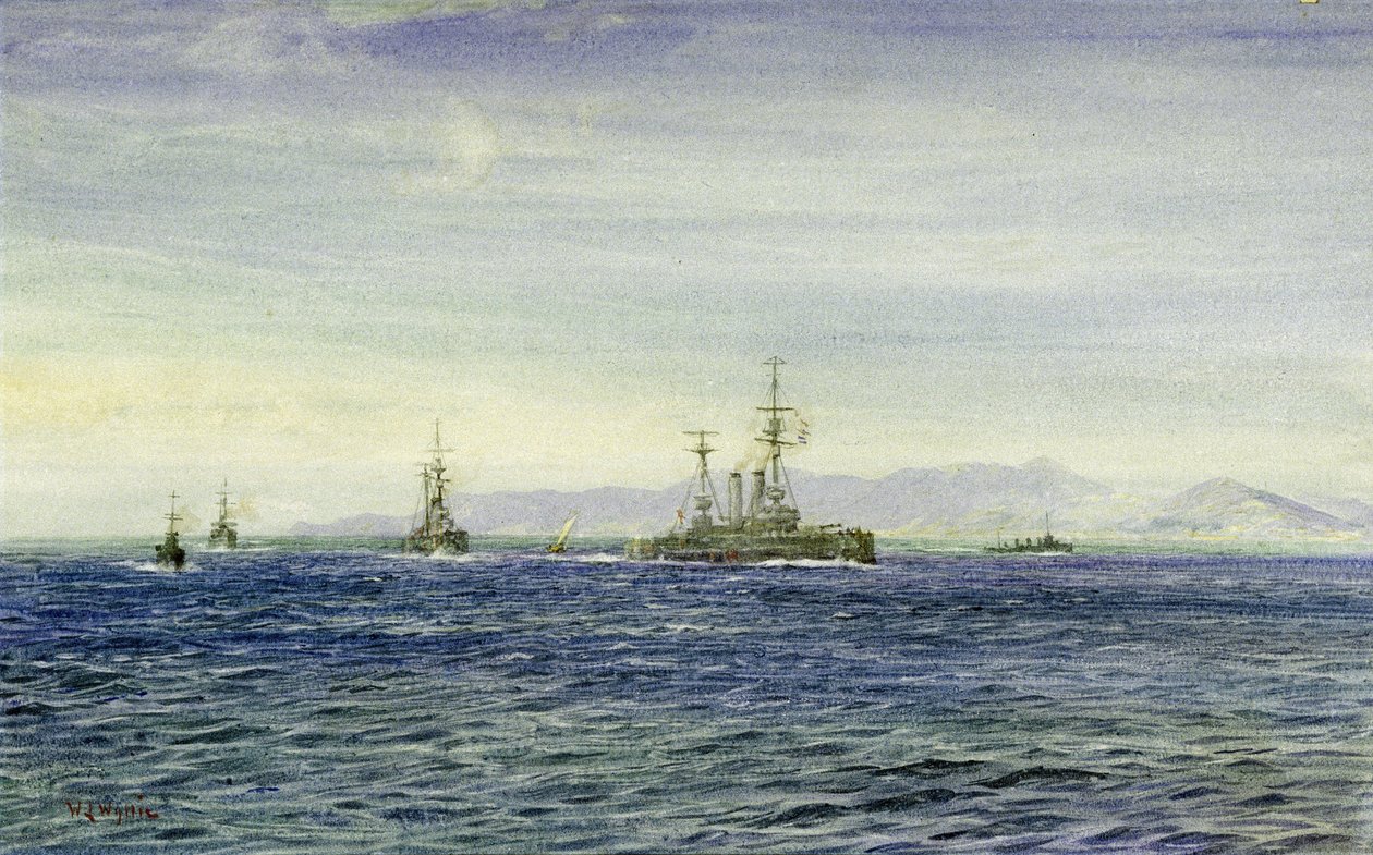 HMS "Albemarle", i Firth of Moray (Skottland), en triangelformad ingång till Nordsjön, detta krigsfartyg tjänstgjorde under första världskriget som patrullbåt för kanalflottan och tjänstgjorde sedan som isbrytare för att hjälpa Archangel 1916 av William Lionel Wyllie