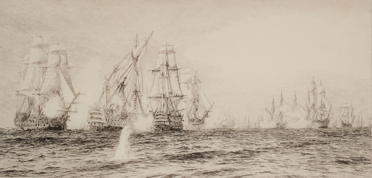 Fartyg, fyramastade, engagerade i strid av William Lionel Wyllie
