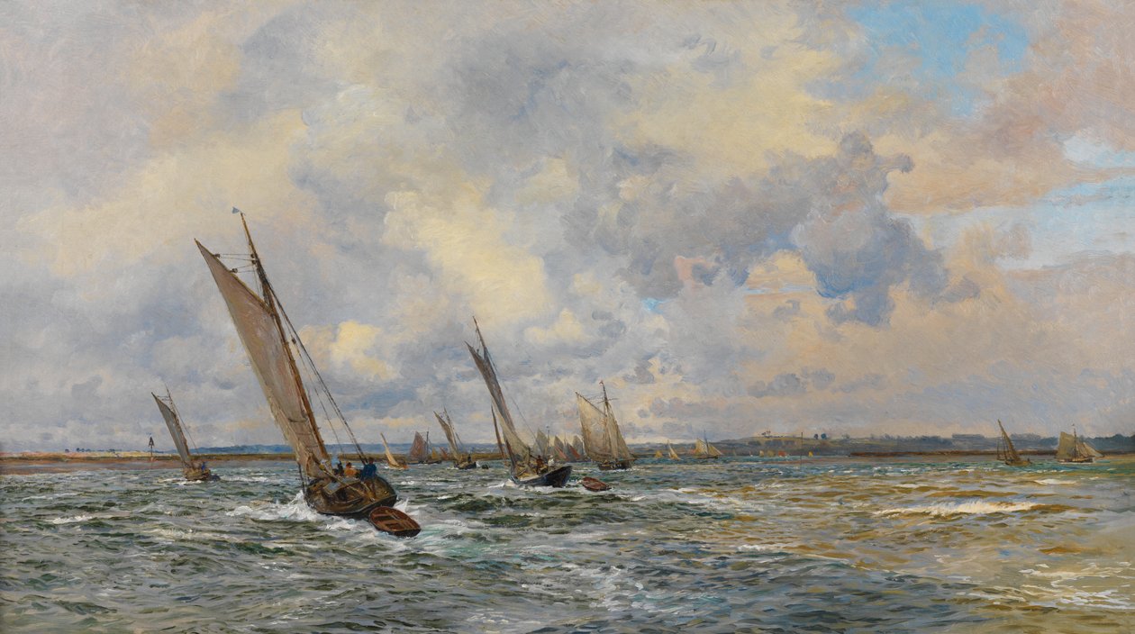 Räkor som drar till lovart (olja på duk) av William Lionel Wyllie