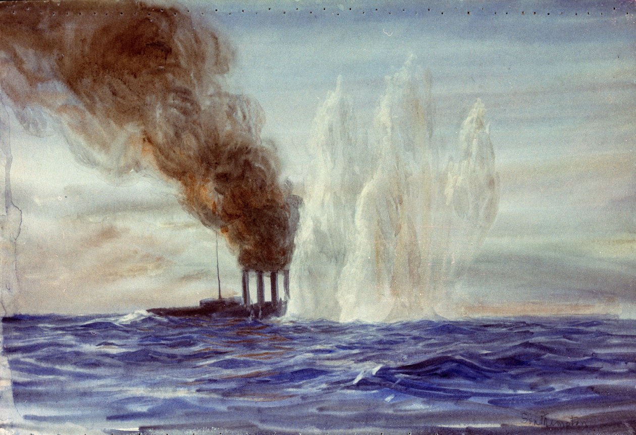 "Southampton" vid slaget vid Jylland, ca 1916-18 (akvarell) av William Lionel Wyllie
