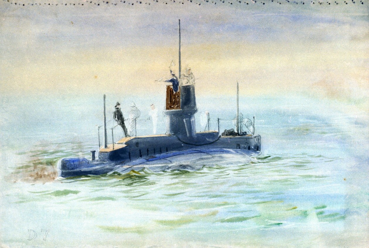 Ubåt D7, början av 1900-talet (akvarell, grafit) av William Lionel Wyllie