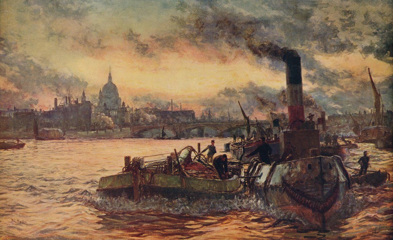 Bogsering förbi staden, c1870-1880, c1915 av William Lionel Wyllie
