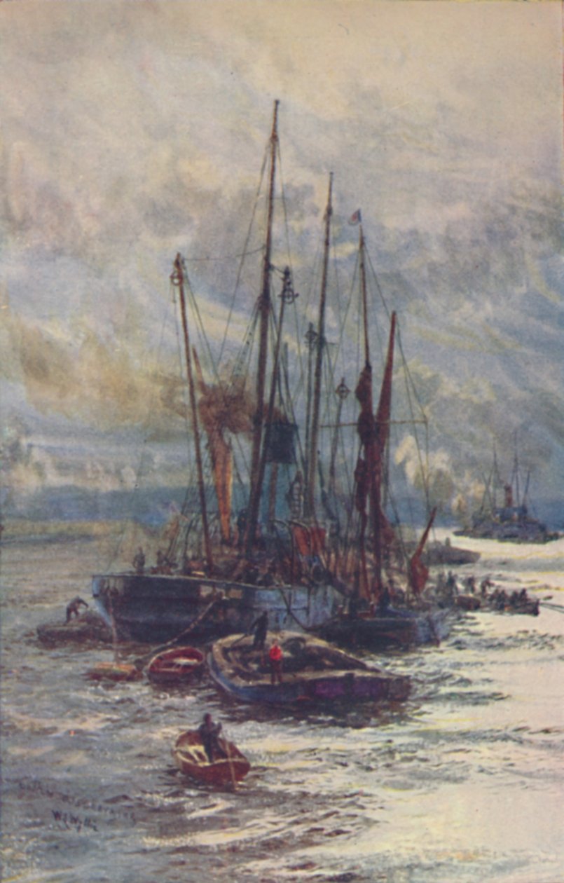 Lossning av kol i pråmar, 1910 av William Lionel Wyllie