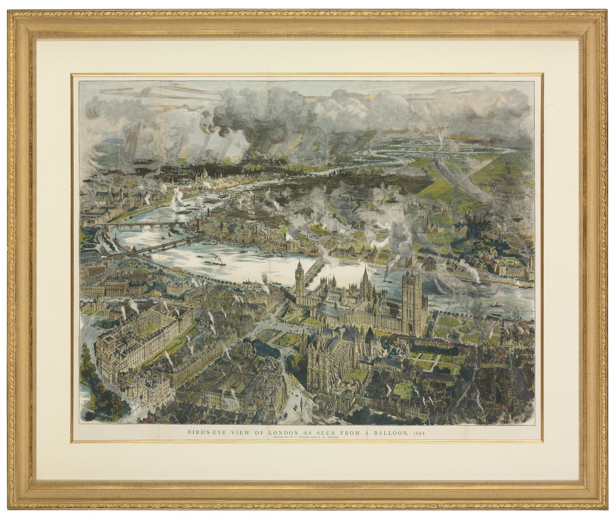 Fågelperspektiv över London sett från en ballong av William Lionel and Brewer Henry William (fl.1858 d.1903) Wyllie