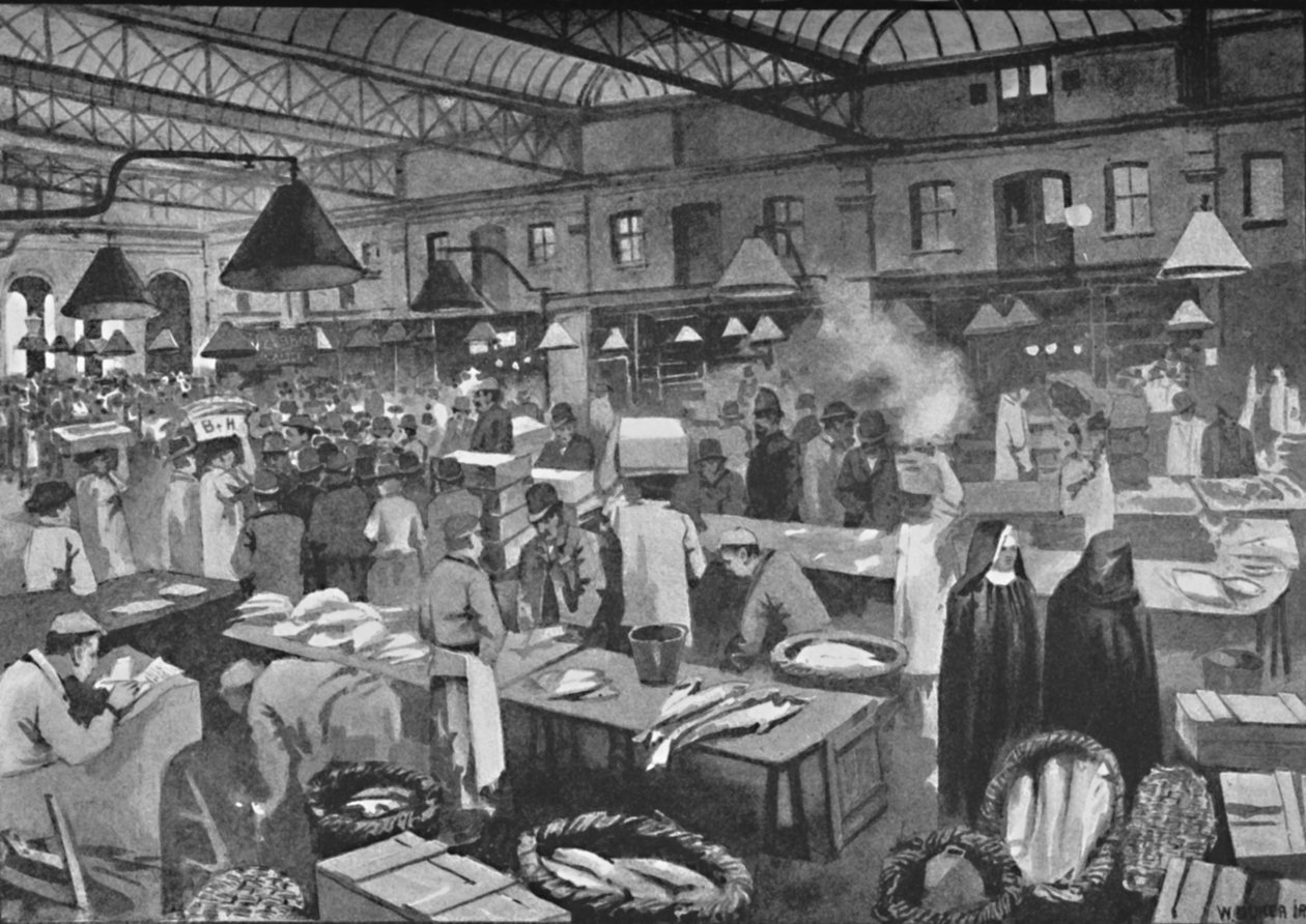 Billingsgate Market, tidig morgon, 1891 av William Luker
