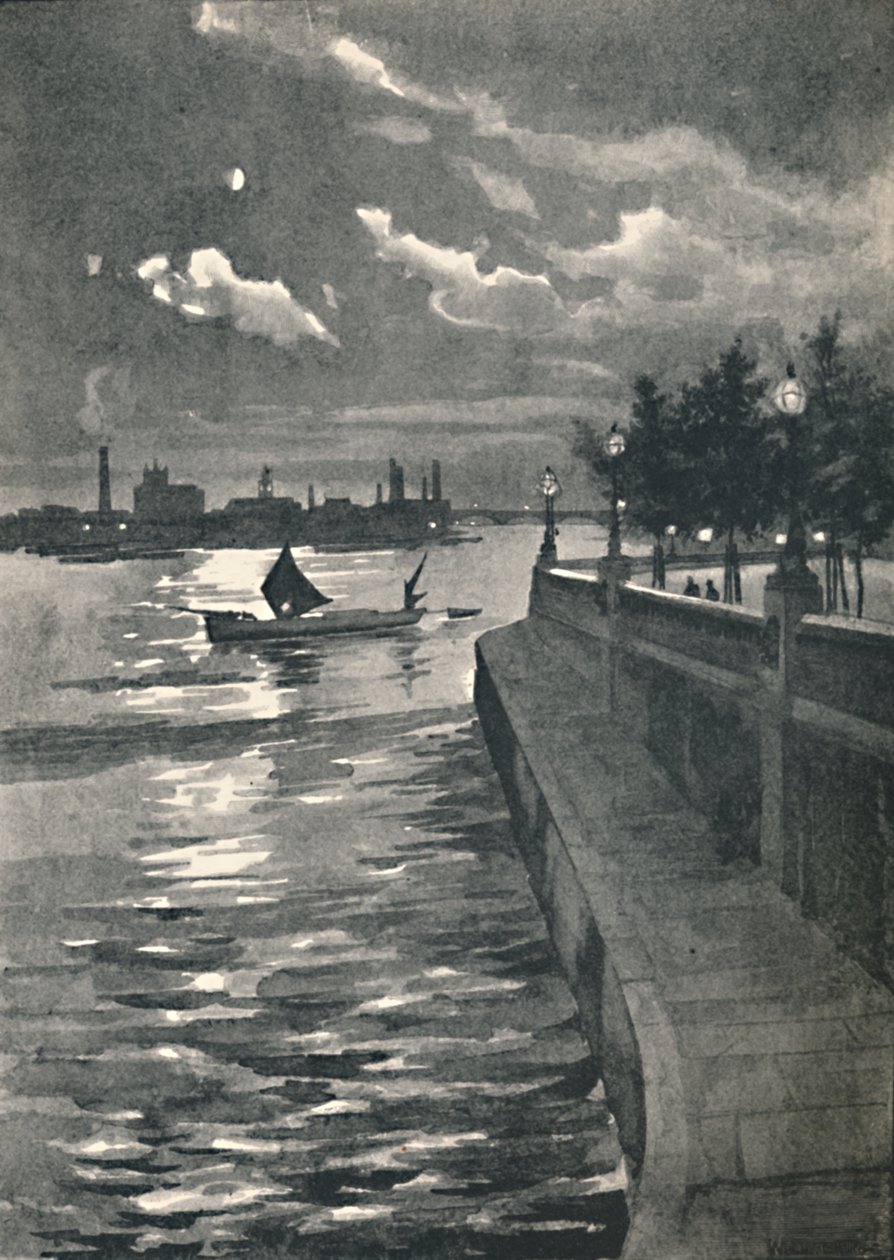 Westminster från Blackfriars Bridge - Night, 1891 av William Luker