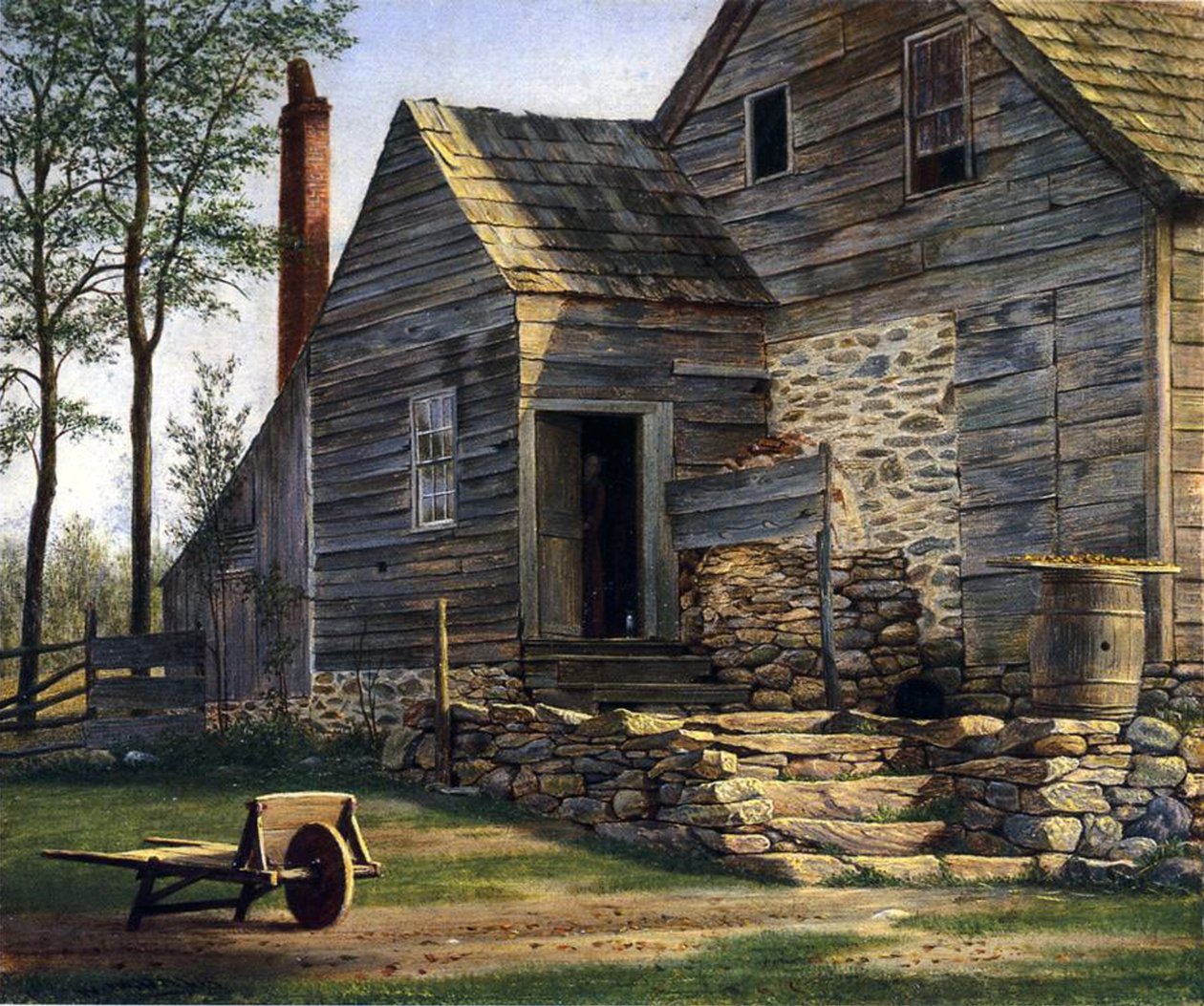 En gård på Long Island (olja på duk på panel) av William M Davis