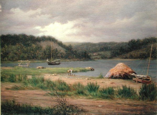 Clamming, Long Island (olja på duk) av William M Davis