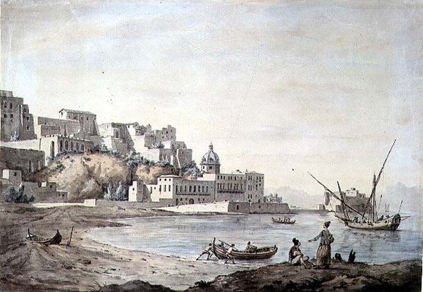 Borgo di Chiaia, Neapel, ca 1767 (penna & bläck och akvarell på papper) av William Marlow