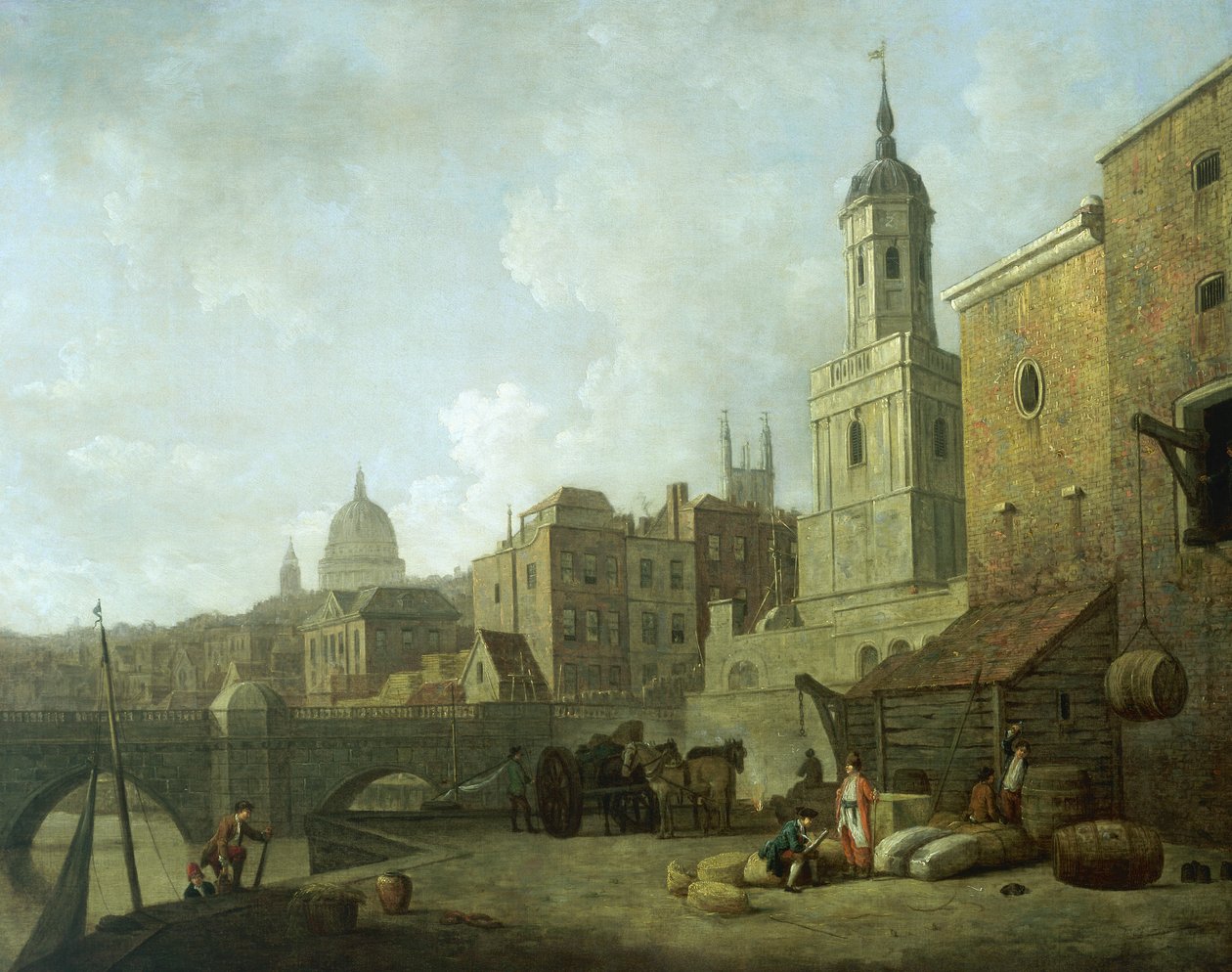 Norra änden av London Bridge och St Magnus the Martyr, 1762 av William Marlow