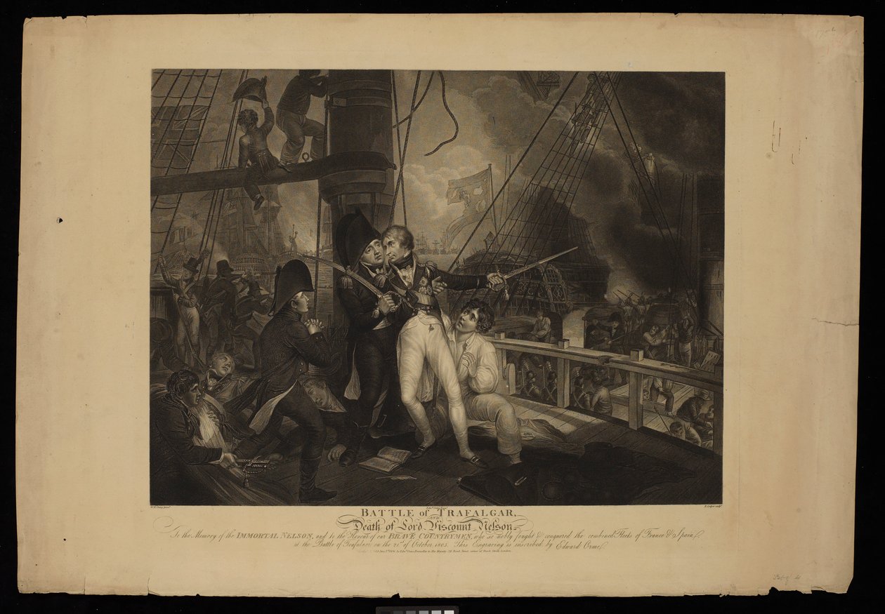 Slaget vid Trafalgar och Lord Viscount Nelsons död av William Marshall (after) Craig